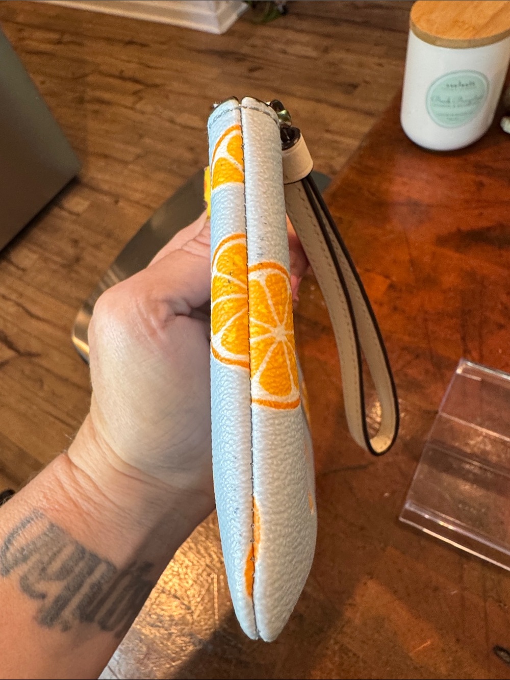 Coach Light Blue Wristlet with Orange Slice Print - Picture 5 of 13